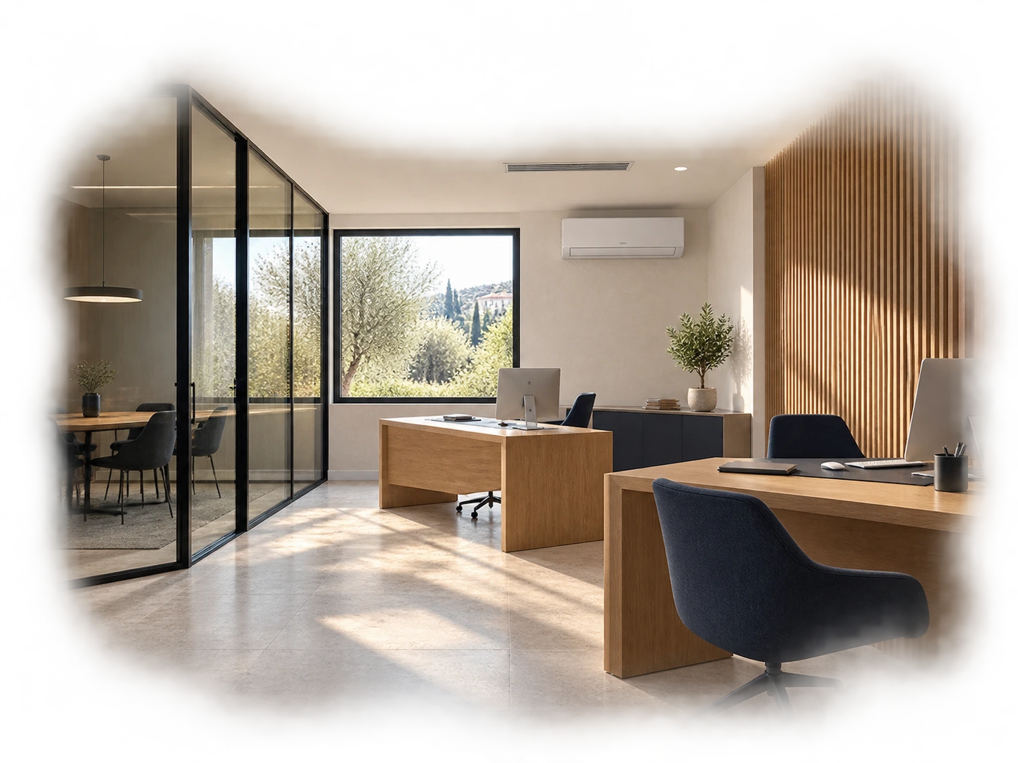 Ufficio illustrativo con climatizzatore e ventilazione integrati